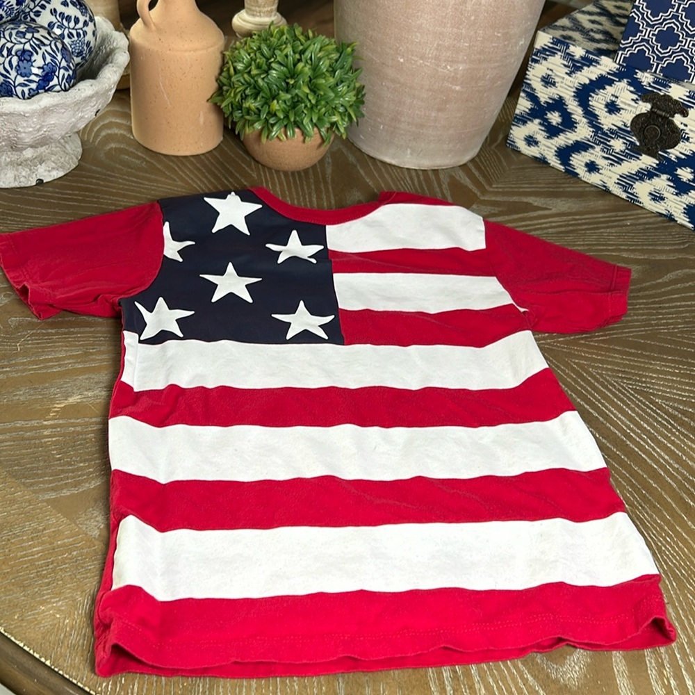 Little Boys Red White & Blue American Flag Patriotic Crew Neck Top Tee Shirt